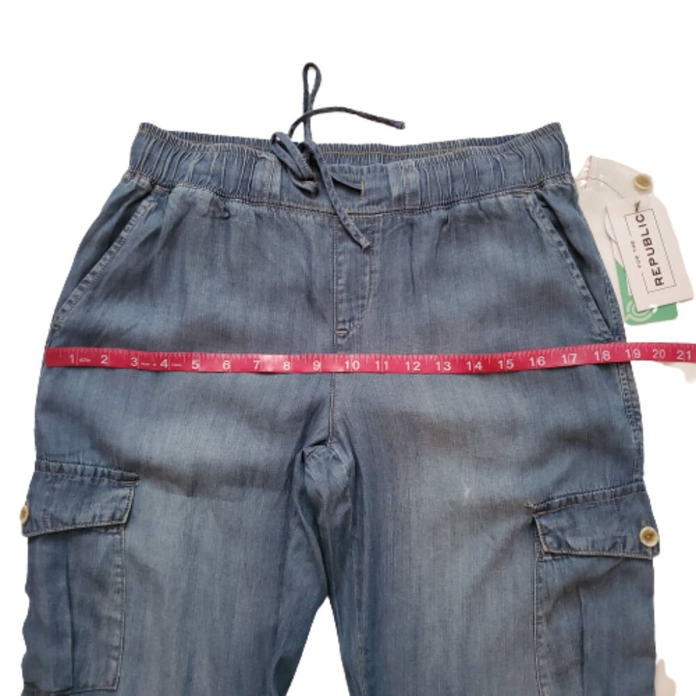 For The Republic Denim Tencel Lyocell Blue Denim Cargo Jogger Pants Sz Small NWT - Picture 9 of 11